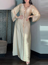 Muslim Rhine Stones Long Sleeves Loose V-Neck Robes Maxi Dresses